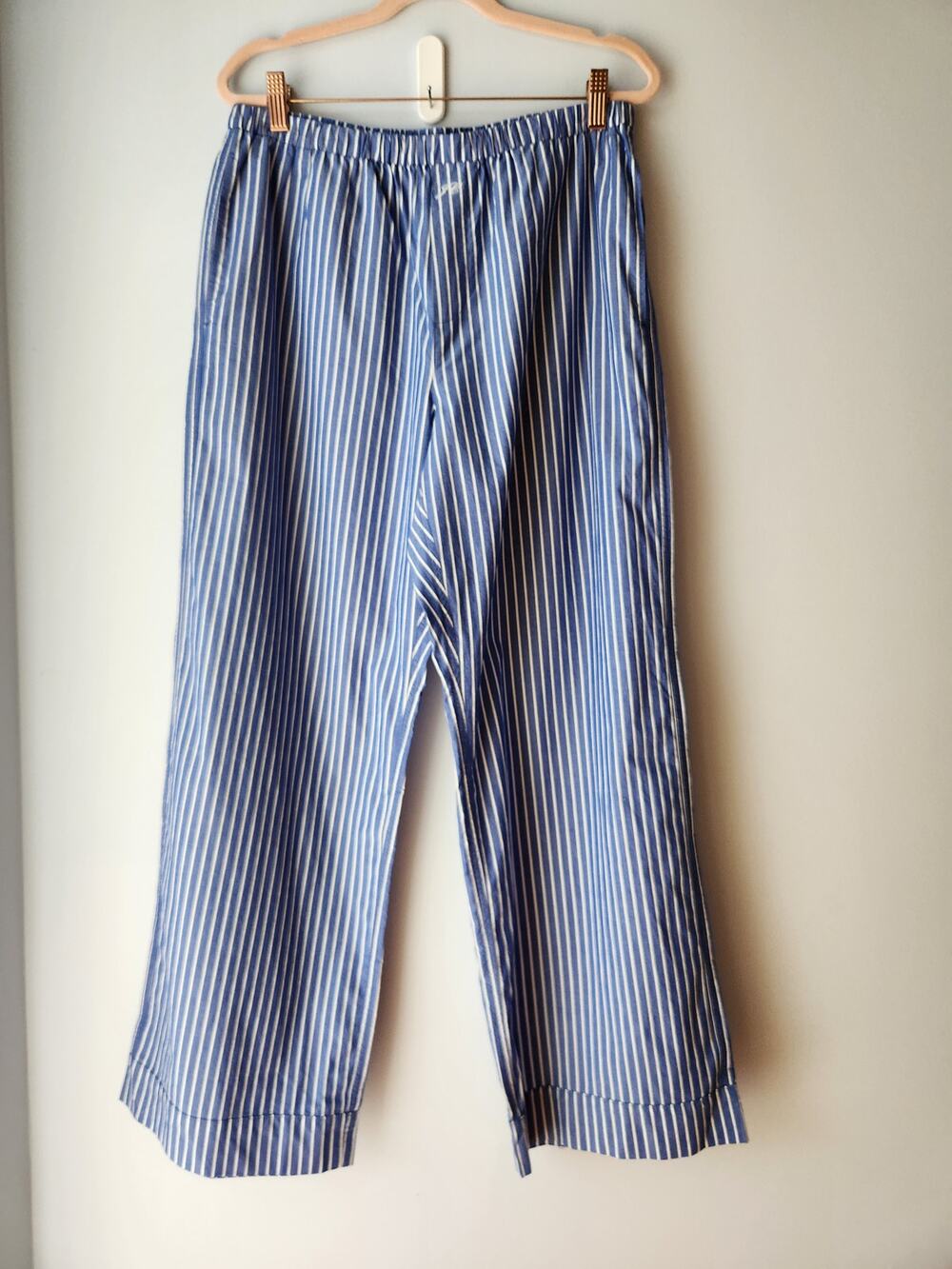 NWOT J. Crew Relaxed Cotton Poplin Pajama Pant Set In Stripe Blue/White M